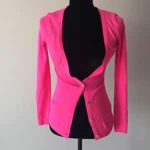 Neon Pink Cardigan with gold buttons